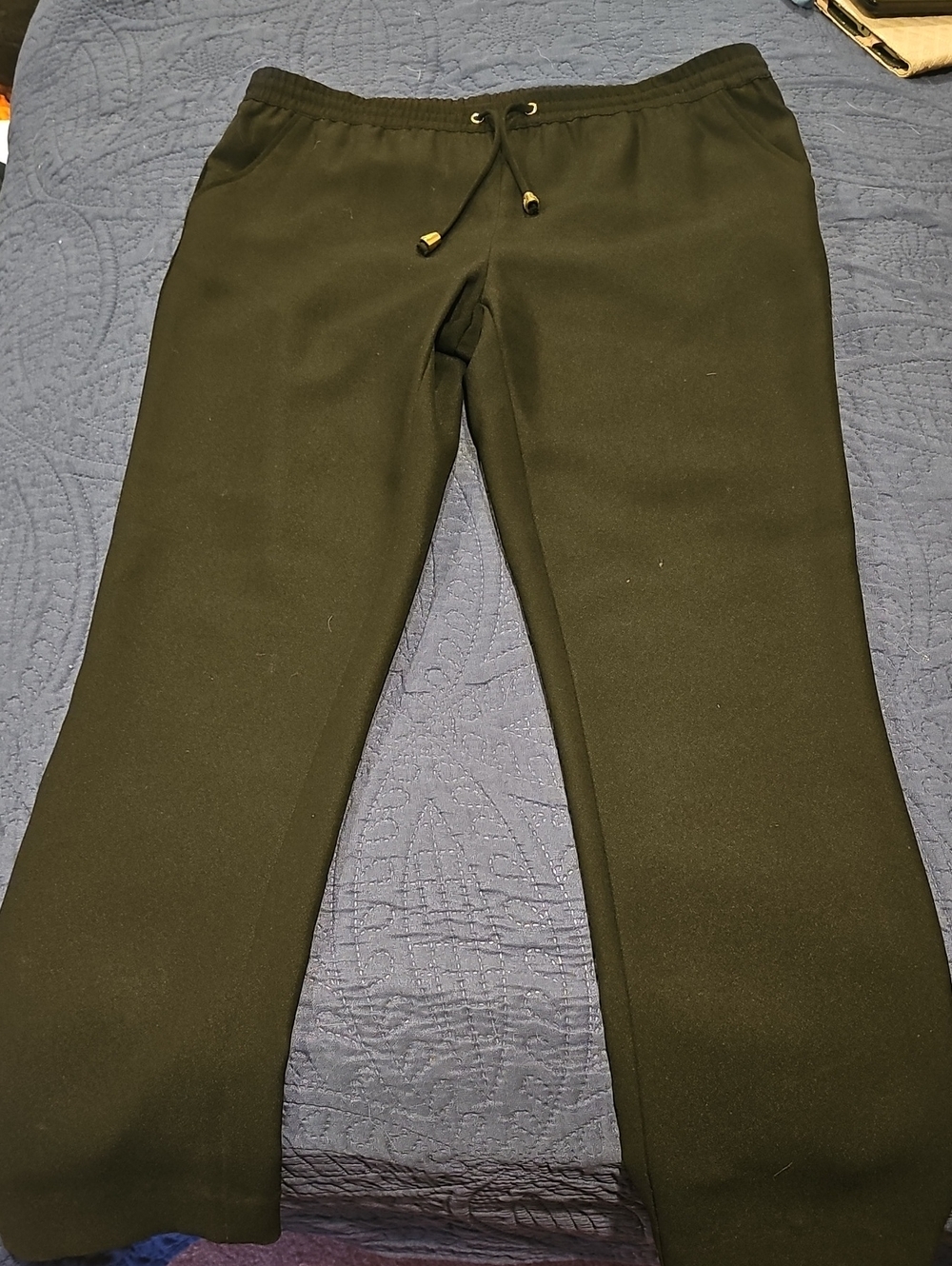 Vince Camuto Black Wide-Leg Drawstring Pants with Gold Accents